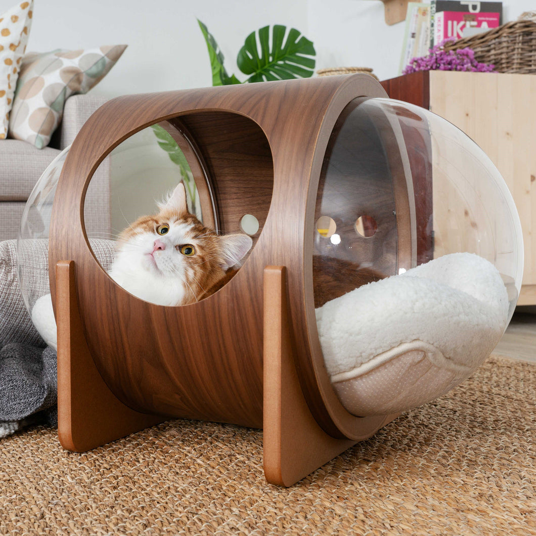【猫用】 ベッド MYZOO-宇宙船ALPHA（ウォールナット素材）